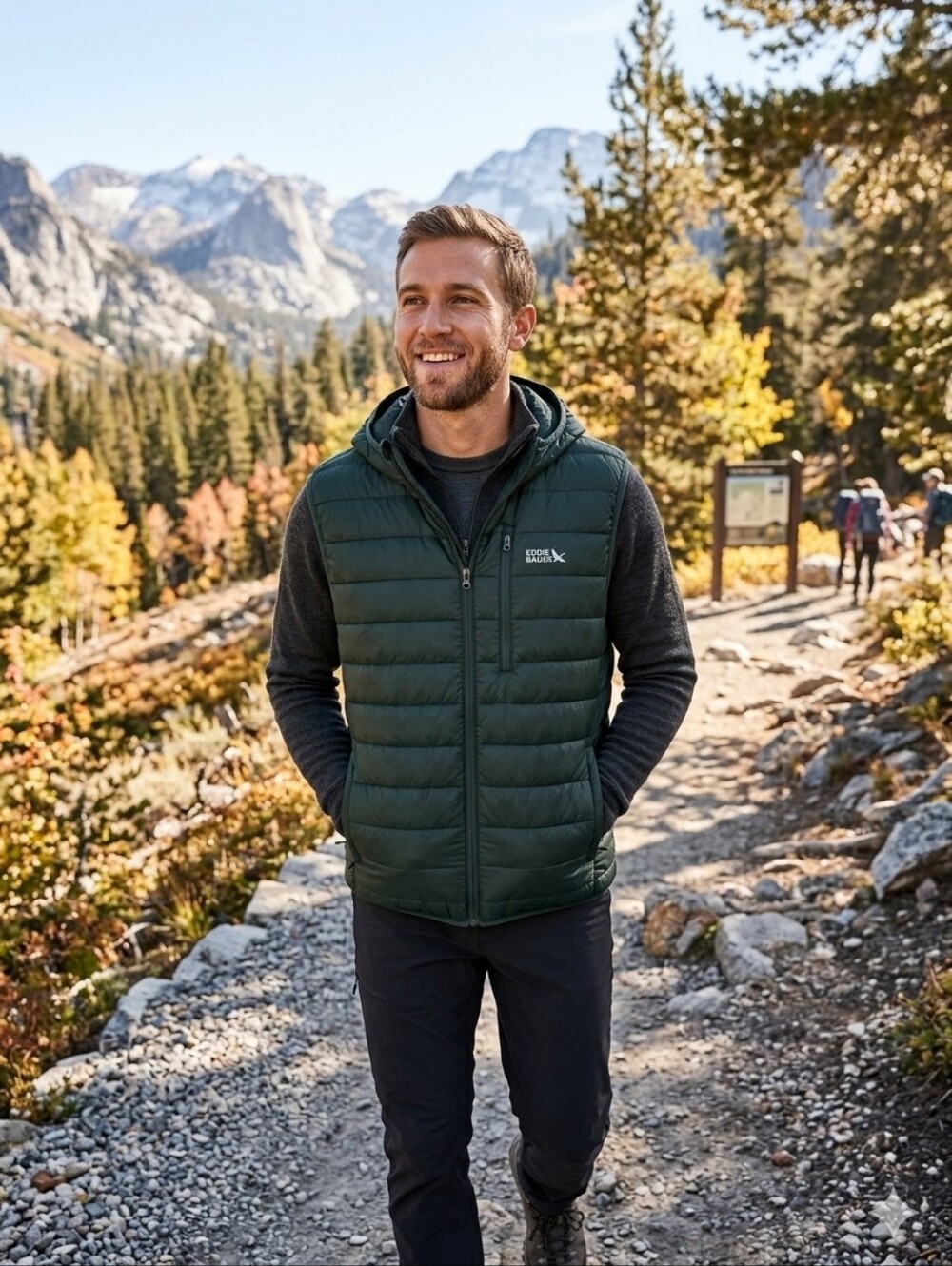 Eddie Bauer Dark Green Quilted Hooded Puffer Vest